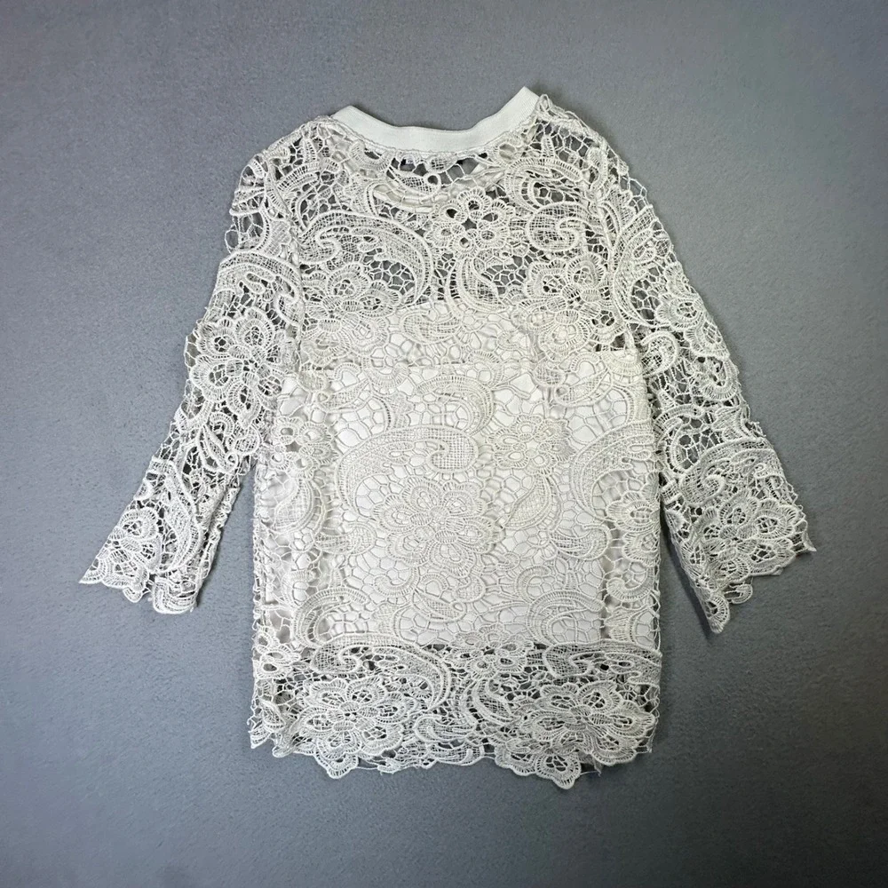 Zara Guipure Lace Top Cream Floral Paisley Coquette Romantic Size S Off-White